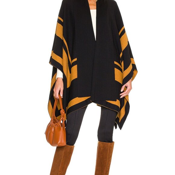 L'Agence Jake Bordered Stripe Cape Merino Wool Cotton Wrap - Picture 12 of 15